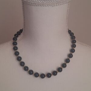 Monet Beaded Choker 16"-18" Necklace Black Goldtone Vintage 1970s Acrylic Beads